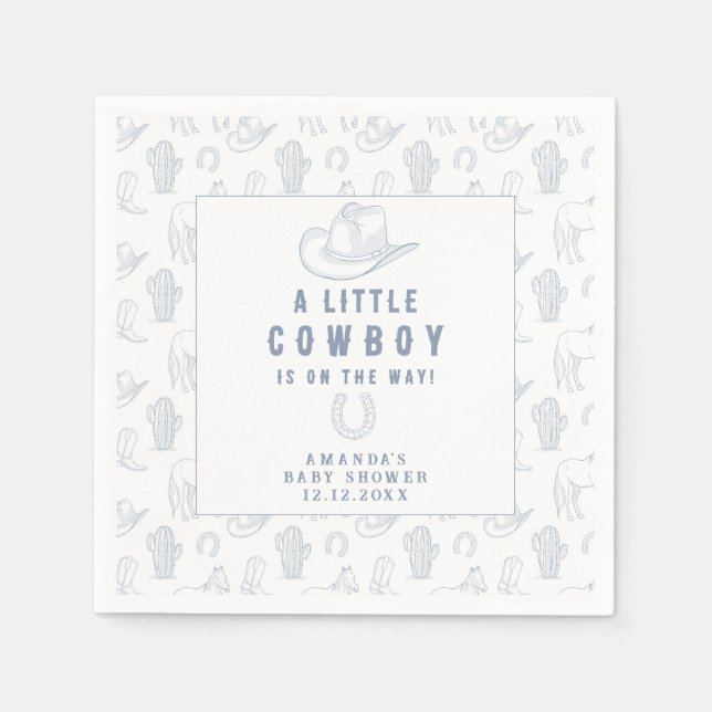 Toile de Jouy Blå Cowboy Western Baby Shower Pappersservett (Framsidan)