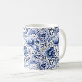 Toile de Jouy. Blå fransk toile. Kaffemugg