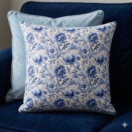 Toile de Jouy. Blå fransk toile. Kastkudde Kudde