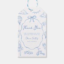 Toile De Jouy Blå Pojke Baby Shower Tack 