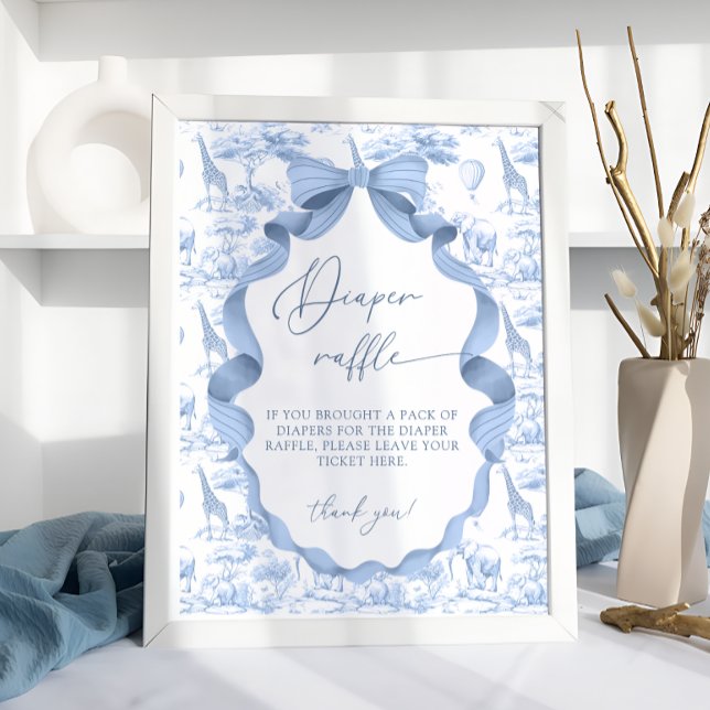 Toile de Jouy Blå Safari Djur Blöja Lotteri Poster (Skapare uppladdad)