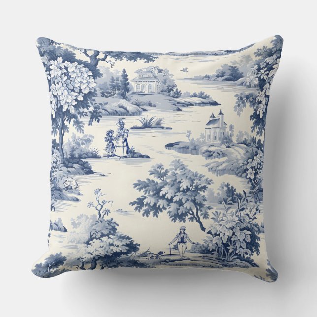 Toile de jouy, blue and white,porcelain kudde (Framsida)