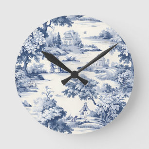 Toile de jouy, blue and white,porcelain rund klocka