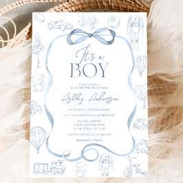 Toile De Jouy Blue Baby Shower Inbjudningar
