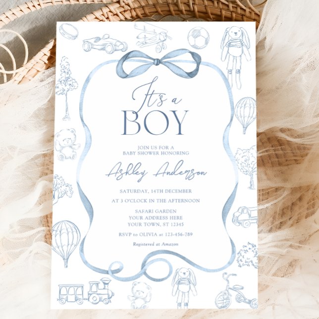 Toile De Jouy Blue Baby Shower Inbjudningar (Skapare uppladdad)