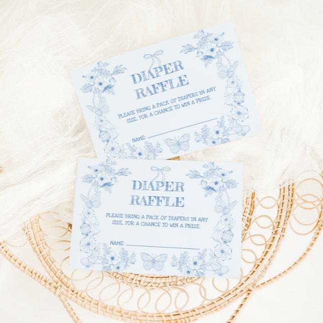 Toile De Jouy Blue Blommigt Boy Diaper Raffle Tilläggskort (Skapare uppladdad)