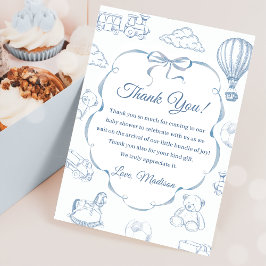 Toile De Jouy Blue Bow Baby Shower - tack för ditt Inbjudningar