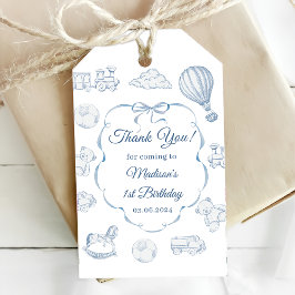 Toile De Jouy Blue Bow Birthday Party  Presentetikett