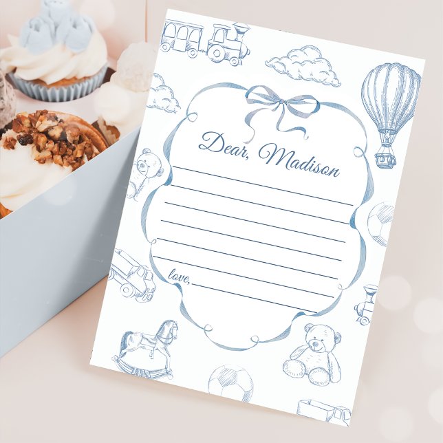 Toile De Jouy Blue Bow Capsule Note Message Card Inbjudningar (Skapare uppladdad)