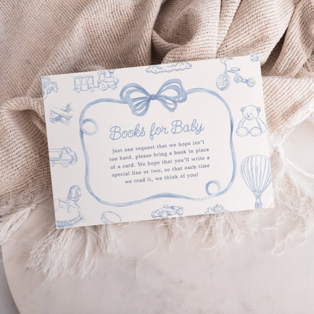 Toile de Jouy Blue Bow Chinoiserie Bokar för Baby Tilläggskort (Skapare uppladdad)