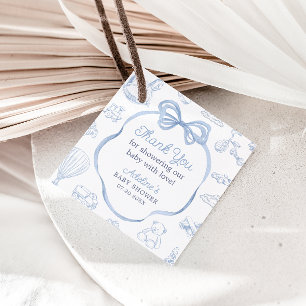 Toile de Jouy Blue Bow Chinoiserie Boy Shower Gåvor Etiketter