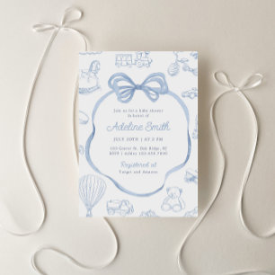 Toile de Jouy Blue Bow Chinoiserie Boy Shower Inbjudningar