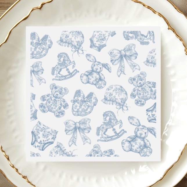 Toile de Jouy Blue Bow Papper Plate Pappersservett (Skapare uppladdad)