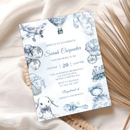 Toile De Jouy Blue Boy Baby Shower Party Inbjudningar
