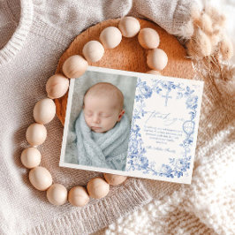 Toile De Jouy Blue Boy Baptism Thank You Card Tack Kort