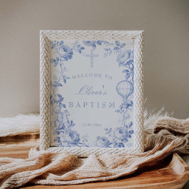 Toile De Jouy Blue Boy Baptism Welcome Poster