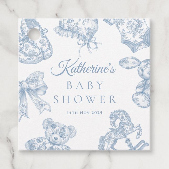Toile de Jouy Blue Boy Shower Gåvor Etiketter (Framsida)