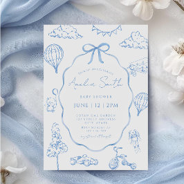 Toile De Jouy Blue Boy Shower Inbjudningar
