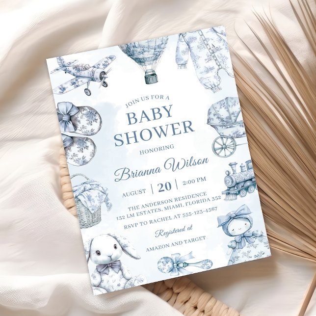 Toile De Jouy Blue Boy Shower Party Inbjudningar (Skapare uppladdad)