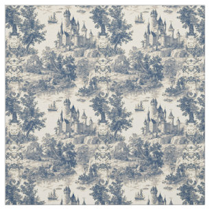 Toile de Jouy Blue Castle on Åldras Ivory Tyg