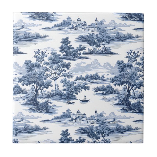 Toile de jouy,blue china,porcelain,blue willow kakelplatta (Framsidan)