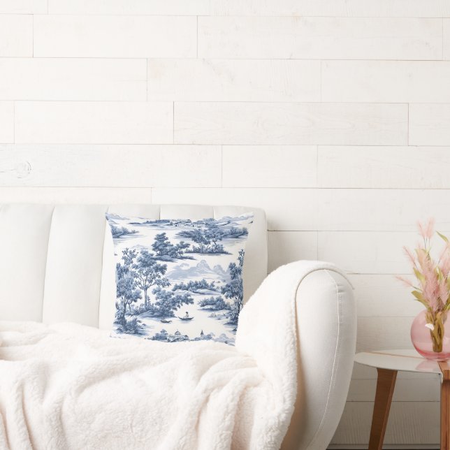 Toile de jouy,blue china,porcelain,blue willow kudde (Soffa)