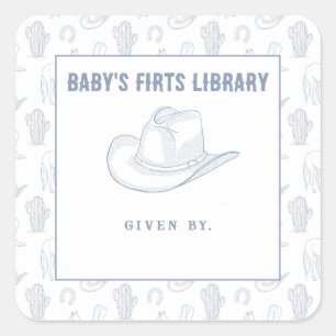 Toile de Jouy Blue Cowboy - Baby först bibliotek Fyrkantigt Klistermärke