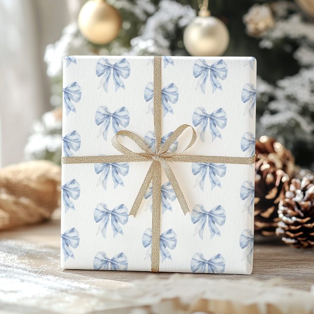 Toile de Jouy Blue Elegant Bow Presentpapper (Skapare uppladdad)