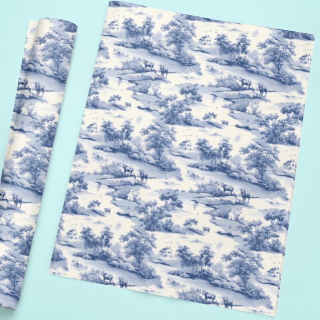 Toile De Jouy Blue Fransk Elegant Pasture Presentpapper (Skapare uppladdad)