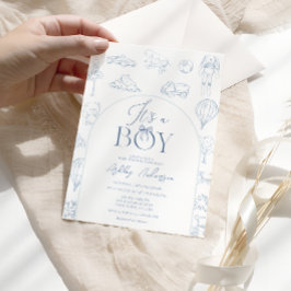 Toile De Jouy Blue Nursery Boy Shower Inbjudningar