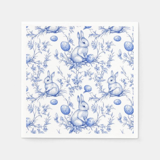 Toile De Jouy Blue Påskhare Pappersservett (Framsidan)