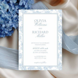 Toile de Jouy Blue Wedding Invitation, Inbjudningar