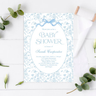 Toile De Jouy Bow Baby Shower Boy-inbjudan Inbjudningar