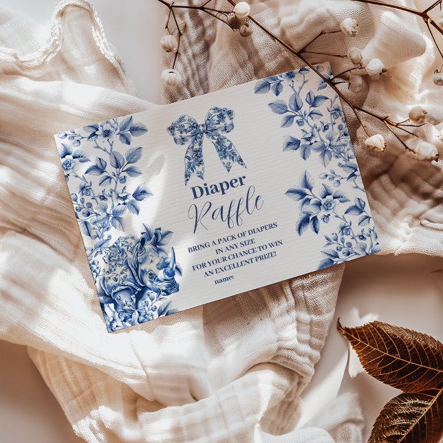 Toile De Jouy Bow Baby Shower Diapper Raffle Tilläggskort (Skapare uppladdad)