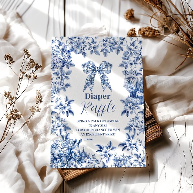 Toile De Jouy Bow Baby Shower Diapper Raffle Tilläggskort (Skapare uppladdad)