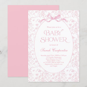 Toile De Jouy Bow Baby Shower Girl-inbjudan Inbjudningar