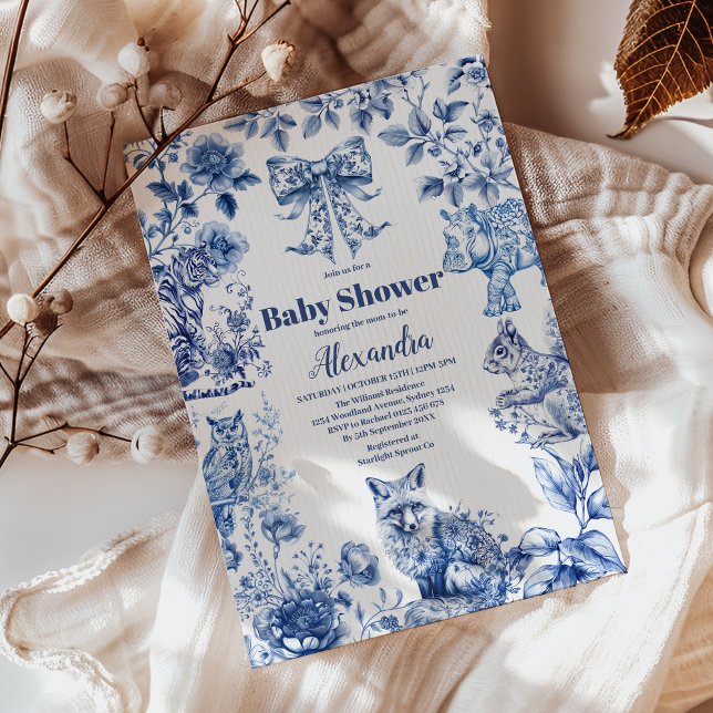 Toile De Jouy Bow Baby Shower Inbjudningar (Skapare uppladdad)