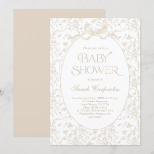 Toile De Jouy Bow Baby Shower neutralt Inbjudningar
