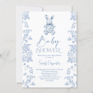 Toile De Jouy Bunny Baby Shower Boy Inbjudningar