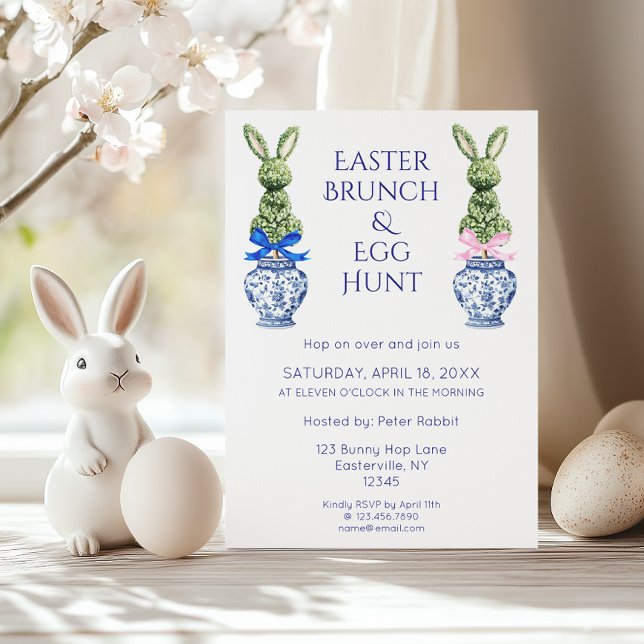 Toile De Jouy Bunny Påsk Brunch och Egg Hunt Inbjudningar (Skapare uppladdad)