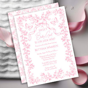 Toile de Jouy Chinoiserie Fjärilar Baby Shower Inbjudningar