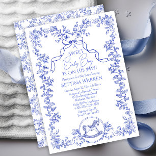 Toile de Jouy Chinoiserie Horse Boy Shower Inbjudningar