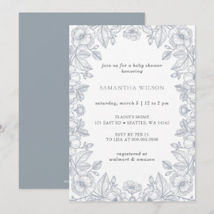Toile De Jouy Chinoiserie Pojke Babyshower Inbjudningar