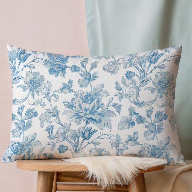 Toile-de-jouy Chinoiseries Blommönster i Blå Prydnadskudde (Skapare uppladdad)