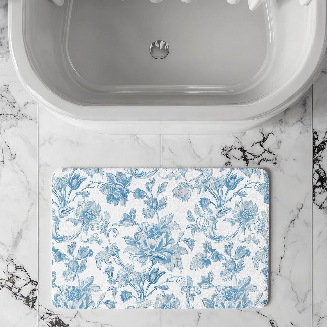 Toile-de-jouy Chinoiseries Blommönster i Blått Badrumsmatta (Skapare uppladdad)