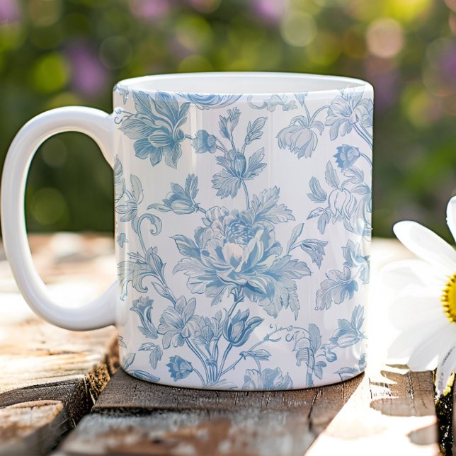 Toile-de-jouy Chinoiseries Blommönster i Blått Kaffemugg (Skapare uppladdad)