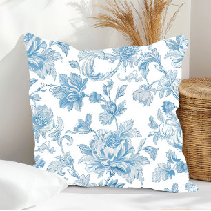 Toile-de-jouy Chinoiseries Blommönster i Blått Kudde