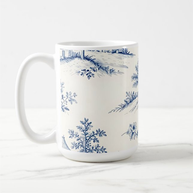 Toile de Jouy Countryside Seamless Pattern Kaffemugg (Vänster)