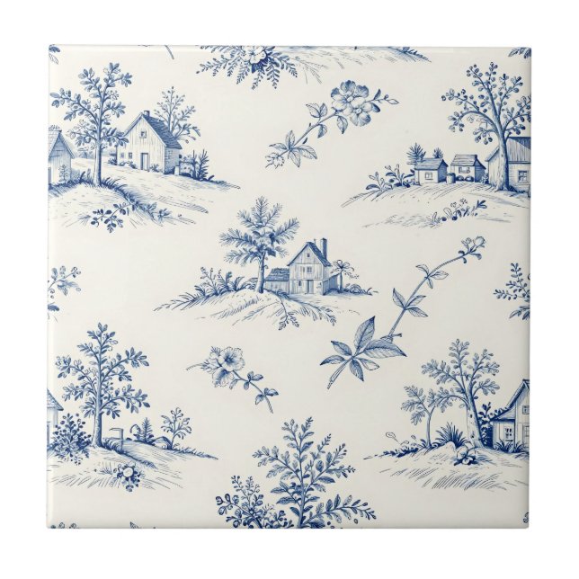 Toile de Jouy Countryside Seamless Pattern Kakelplatta (Framsidan)