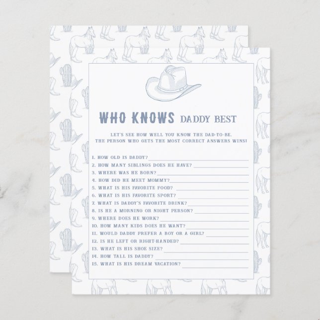 Toile de jouy Cowboy - Vem vet vad pappa spelar (Fram/baksida)